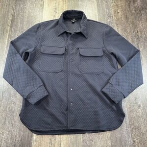 Magaschoni Men's M Quilted Snap Shirt‎ Shacket Pockets Blue Long Sleeve Stretch